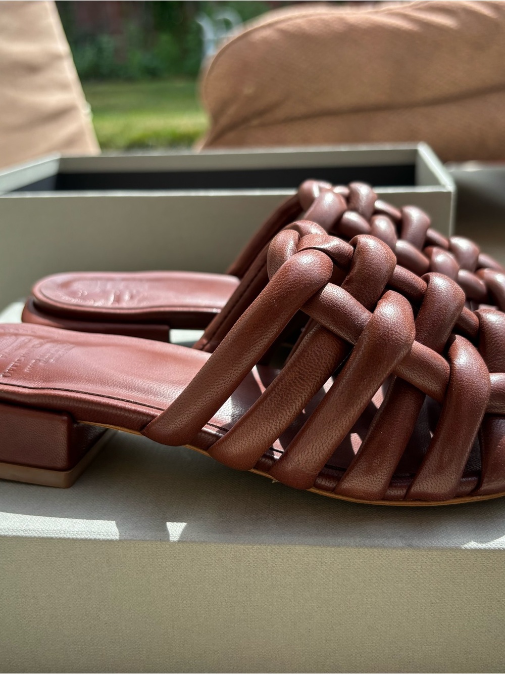 Officine Creative - Italian Brown Woven Leather Slide Sandals - New in Box - Picture 2 of 9